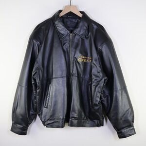 Vintage Mike Ditka‎ Gridiron Greats Leather Bomber Jacket Size XL Black HOF 88